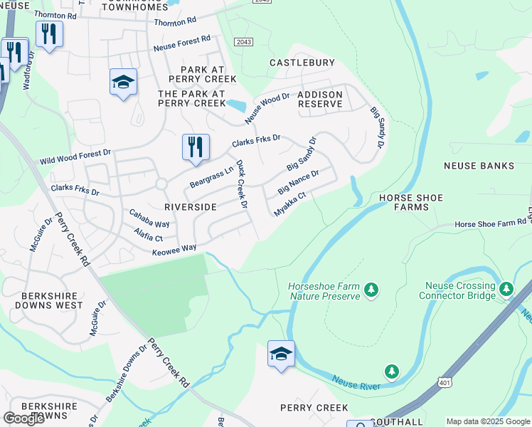 map of restaurants, bars, coffee shops, grocery stores, and more near 5818 Myakka Court in Raleigh