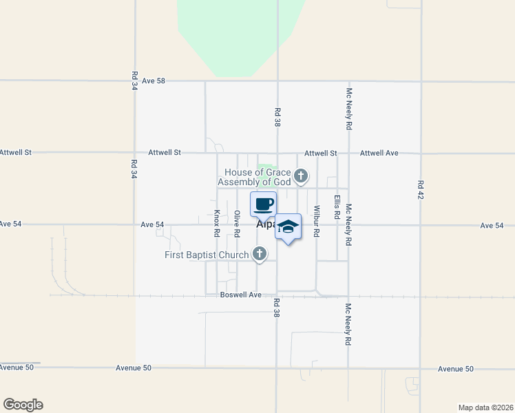 map of restaurants, bars, coffee shops, grocery stores, and more near 5400-5498 Billing Rd in Alpaugh