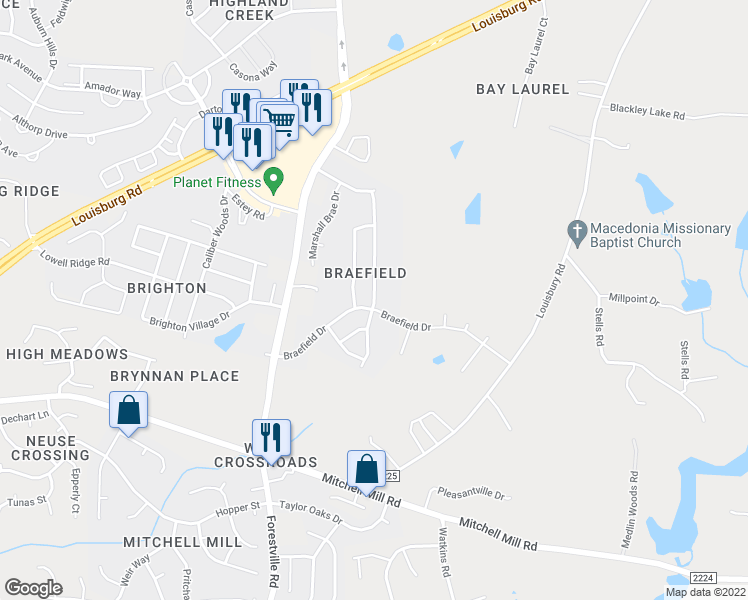 map of restaurants, bars, coffee shops, grocery stores, and more near 8111 Willowglen Drive in Raleigh
