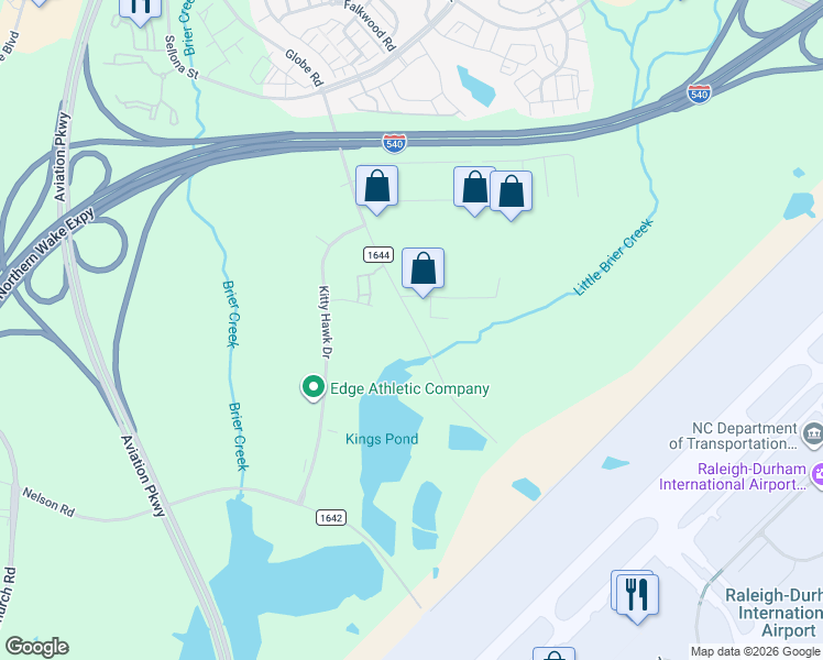 map of restaurants, bars, coffee shops, grocery stores, and more near 10300 Globe Road in Morrisville