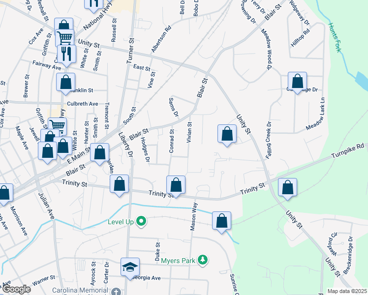 map of restaurants, bars, coffee shops, grocery stores, and more near 16 Vivian Street in Thomasville