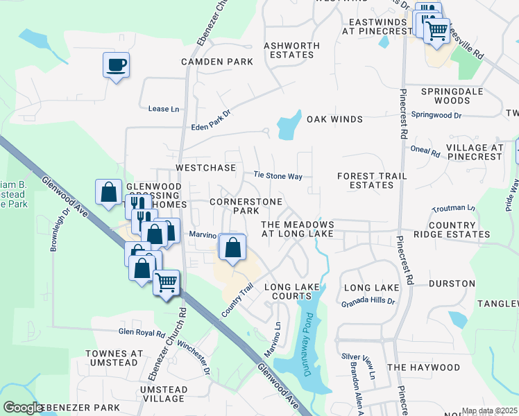 map of restaurants, bars, coffee shops, grocery stores, and more near 8419 Reedy Ridge Lane in Raleigh