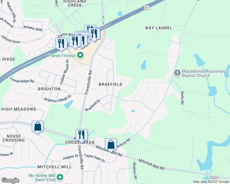 map of restaurants, bars, coffee shops, grocery stores, and more near 8112 Willowglen Drive in Raleigh