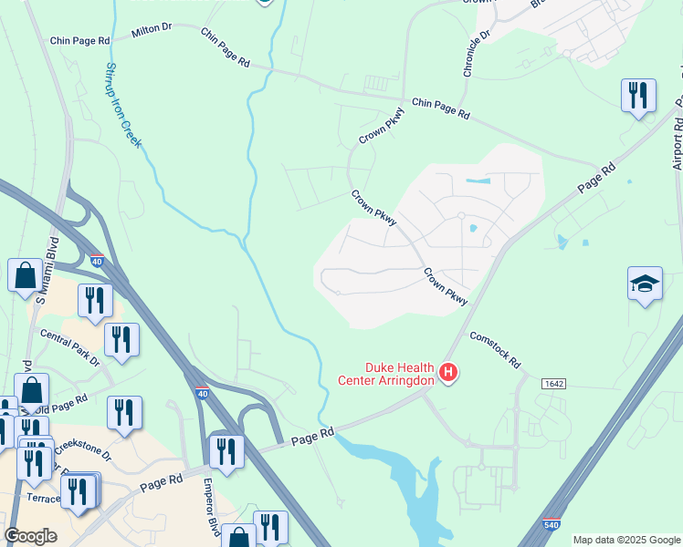 map of restaurants, bars, coffee shops, grocery stores, and more near 5449 Jessip Street in Morrisville