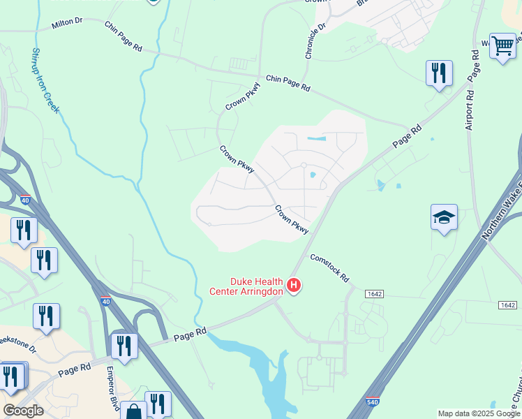 map of restaurants, bars, coffee shops, grocery stores, and more near 5550 Jessip Street in Morrisville