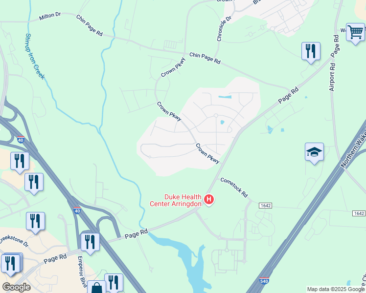map of restaurants, bars, coffee shops, grocery stores, and more near 5544 Jessip Street in Morrisville