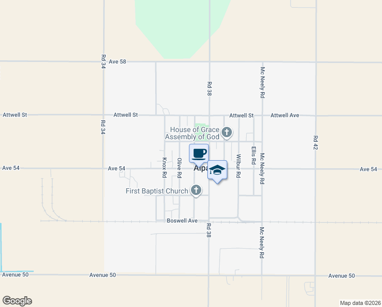 map of restaurants, bars, coffee shops, grocery stores, and more near 5400-5498 Billing Rd in Alpaugh