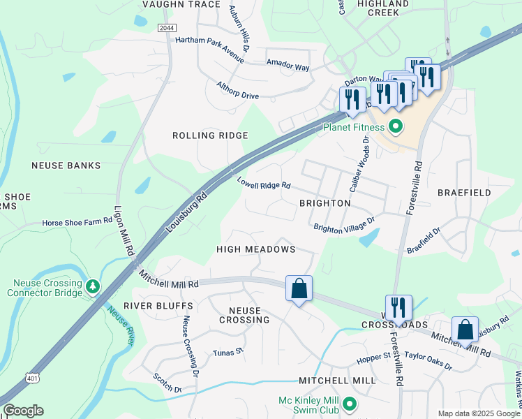 map of restaurants, bars, coffee shops, grocery stores, and more near 7145 Great Laurel Drive in Raleigh