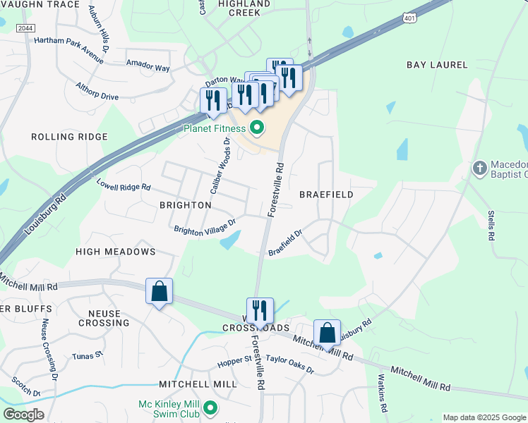 map of restaurants, bars, coffee shops, grocery stores, and more near 8108 Inverbrass Court in Raleigh