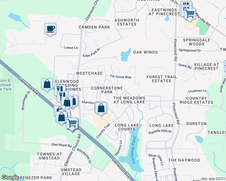 map of restaurants, bars, coffee shops, grocery stores, and more near 8419 Reedy Ridge Lane in Raleigh