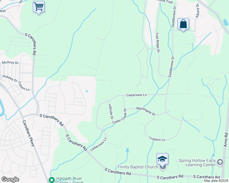 map of restaurants, bars, coffee shops, grocery stores, and more near 1068 Cedarview Lane in Franklin