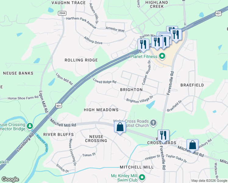 map of restaurants, bars, coffee shops, grocery stores, and more near 7304 Great Laurel Drive in Raleigh