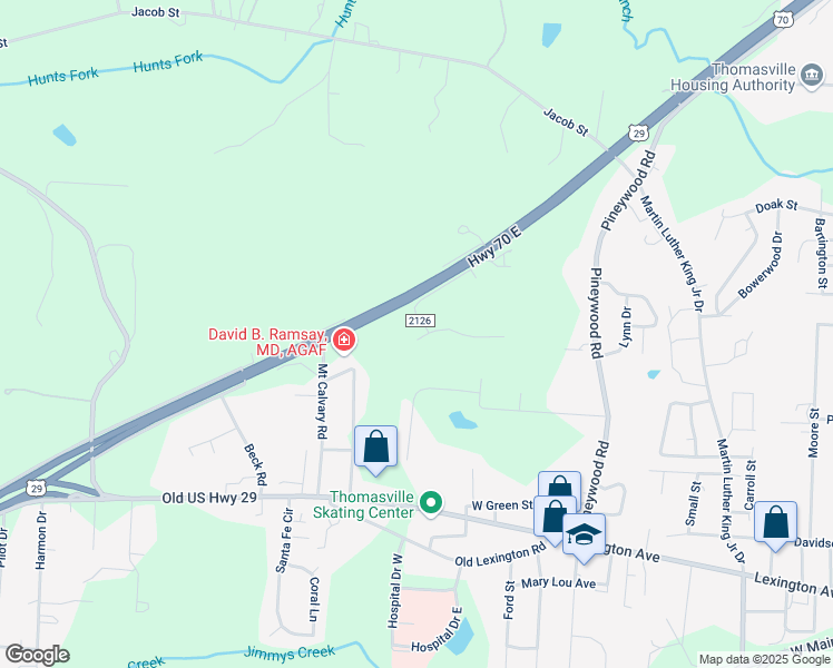 map of restaurants, bars, coffee shops, grocery stores, and more near 344 Forest Park Lane in Thomasville