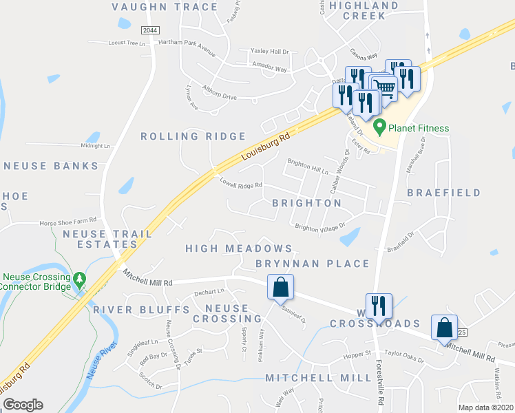 map of restaurants, bars, coffee shops, grocery stores, and more near 8024 Atamasco Circle in Raleigh