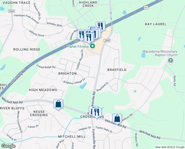 map of restaurants, bars, coffee shops, grocery stores, and more near 8109 Inverbrass Court in Raleigh