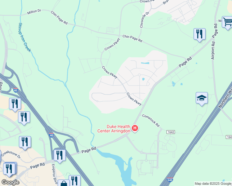 map of restaurants, bars, coffee shops, grocery stores, and more near 5449 Jessip Street in Morrisville