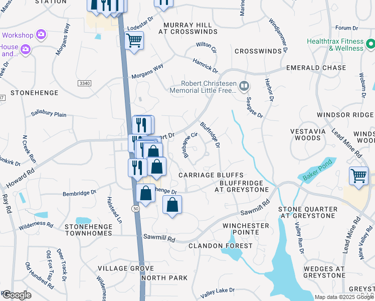 map of restaurants, bars, coffee shops, grocery stores, and more near 2221 Middlefield Court in Raleigh