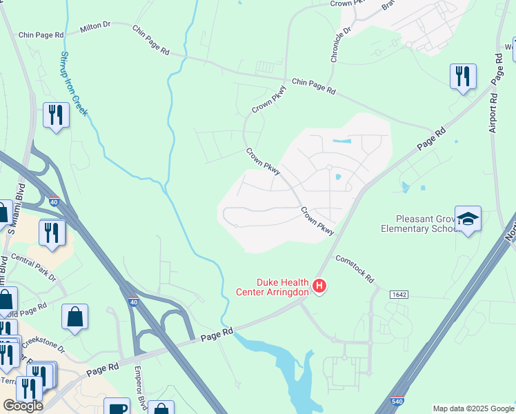 map of restaurants, bars, coffee shops, grocery stores, and more near 5511 Jessip Street in Morrisville