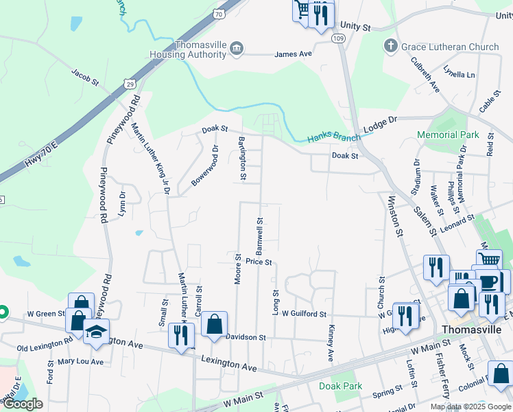 map of restaurants, bars, coffee shops, grocery stores, and more near 510 Barnwell Street in Thomasville