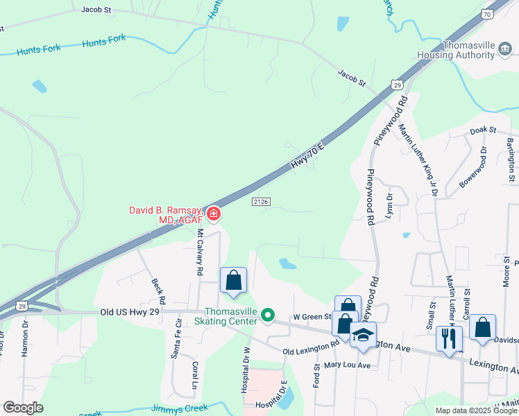 map of restaurants, bars, coffee shops, grocery stores, and more near 344 Forest Park Lane in Thomasville