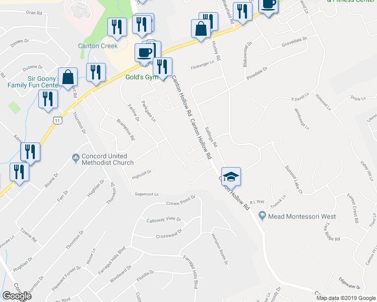 map of restaurants, bars, coffee shops, grocery stores, and more near 10741 Prince Albert Way in Knoxville
