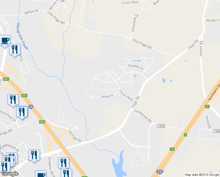 map of restaurants, bars, coffee shops, grocery stores, and more near 5376 Jessip Street in Morrisville