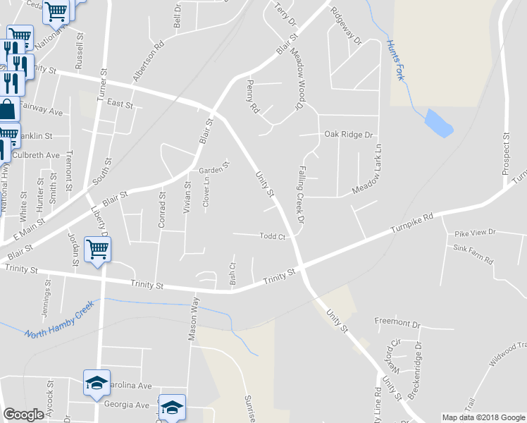 map of restaurants, bars, coffee shops, grocery stores, and more near 599 Pinefield Place in Thomasville