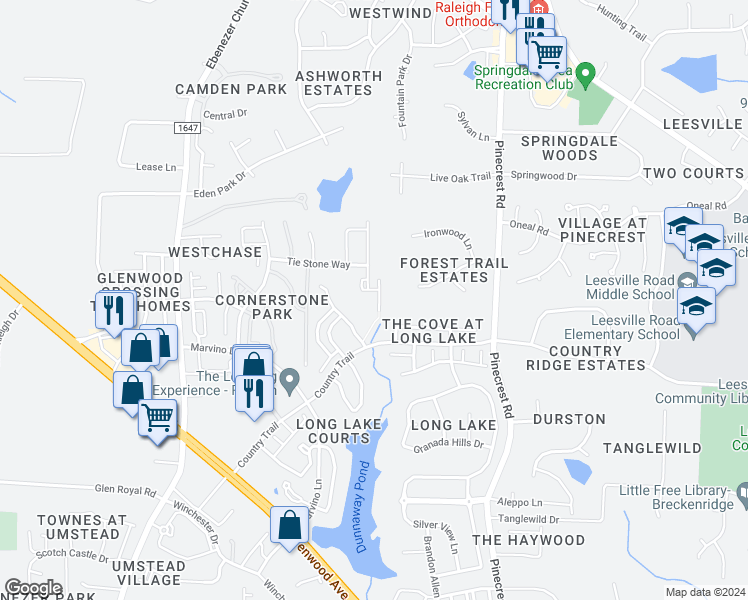 map of restaurants, bars, coffee shops, grocery stores, and more near 8212 Clasara Circle in Raleigh