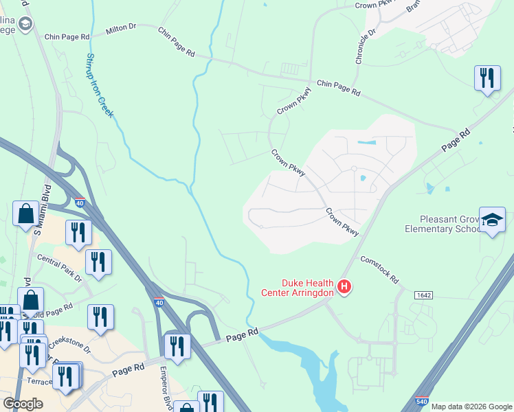 map of restaurants, bars, coffee shops, grocery stores, and more near 5449 Jessip Street in Morrisville