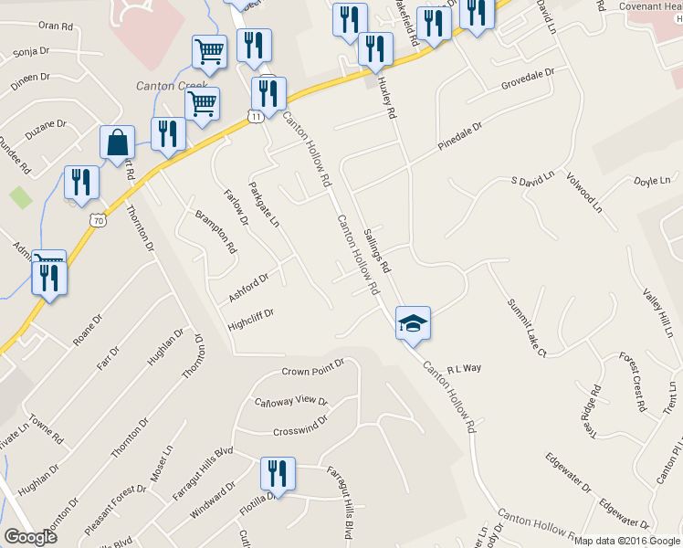 map of restaurants, bars, coffee shops, grocery stores, and more near 10725 Prince Albert Way in Knoxville