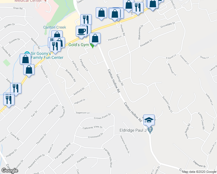 map of restaurants, bars, coffee shops, grocery stores, and more near 10725 Prince Albert Way in Knoxville
