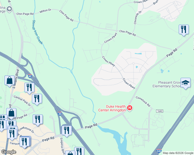 map of restaurants, bars, coffee shops, grocery stores, and more near 5449 Jessip Street in Morrisville