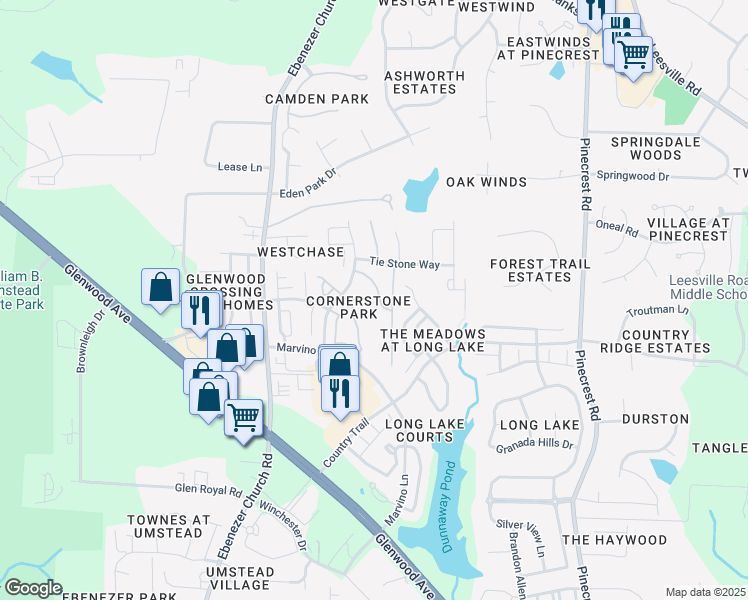 map of restaurants, bars, coffee shops, grocery stores, and more near 8435 Reedy Ridge Lane in Raleigh