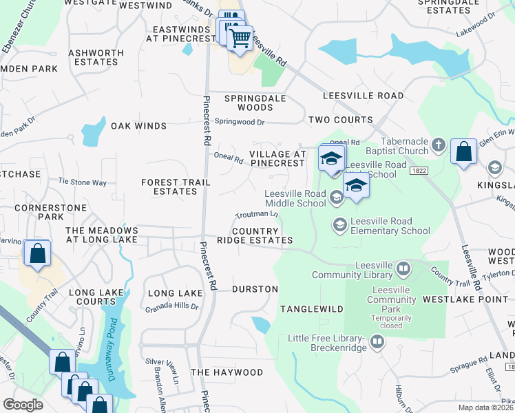 map of restaurants, bars, coffee shops, grocery stores, and more near 5228 Troutman Lane in Raleigh