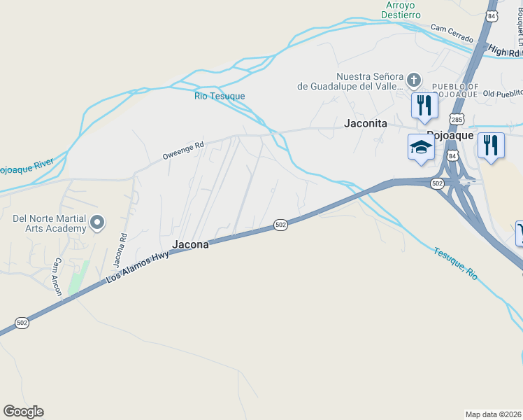 map of restaurants, bars, coffee shops, grocery stores, and more near 5 New Mexico 502 in Jaconita