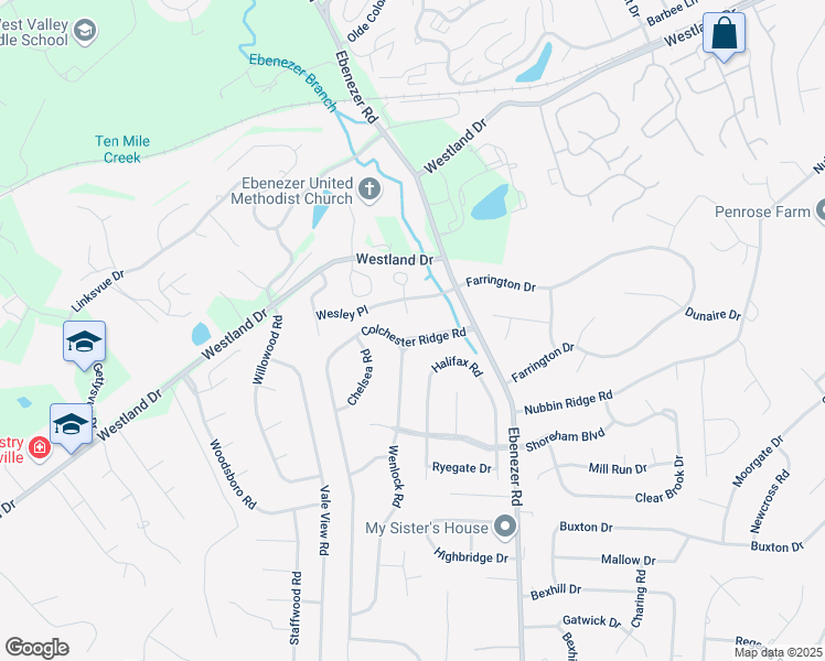 map of restaurants, bars, coffee shops, grocery stores, and more near 8821 Colchester Ridge Road in Knoxville