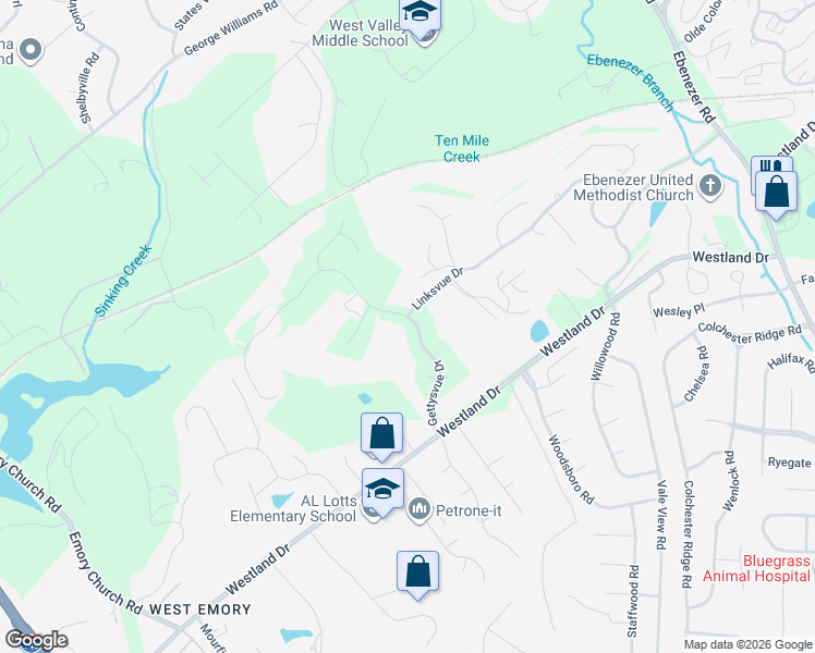 map of restaurants, bars, coffee shops, grocery stores, and more near 1000 Gettysvue Drive in Knoxville