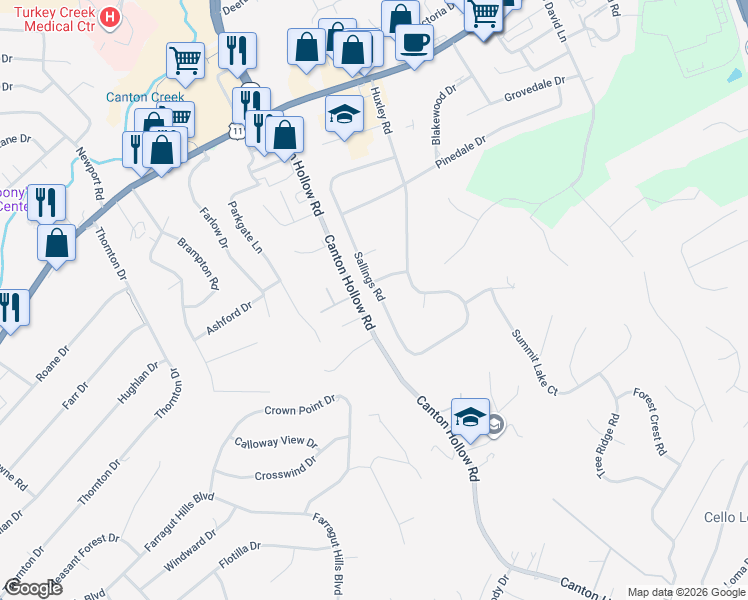map of restaurants, bars, coffee shops, grocery stores, and more near 10903 Sallings Road in Knoxville