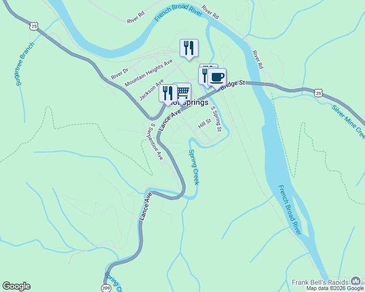 map of restaurants, bars, coffee shops, grocery stores, and more near 323 Lance Avenue in Hot Springs