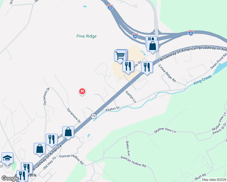 map of restaurants, bars, coffee shops, grocery stores, and more near 2100 Roane State Highway in Harriman
