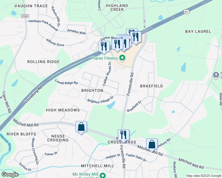 map of restaurants, bars, coffee shops, grocery stores, and more near 7532 Argent Valley Drive in Raleigh