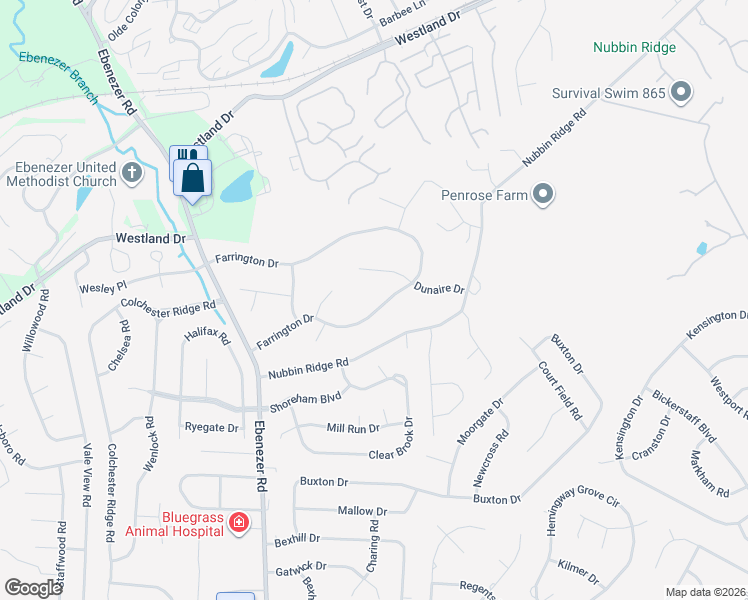 map of restaurants, bars, coffee shops, grocery stores, and more near 1317 Farrington Drive in Knoxville