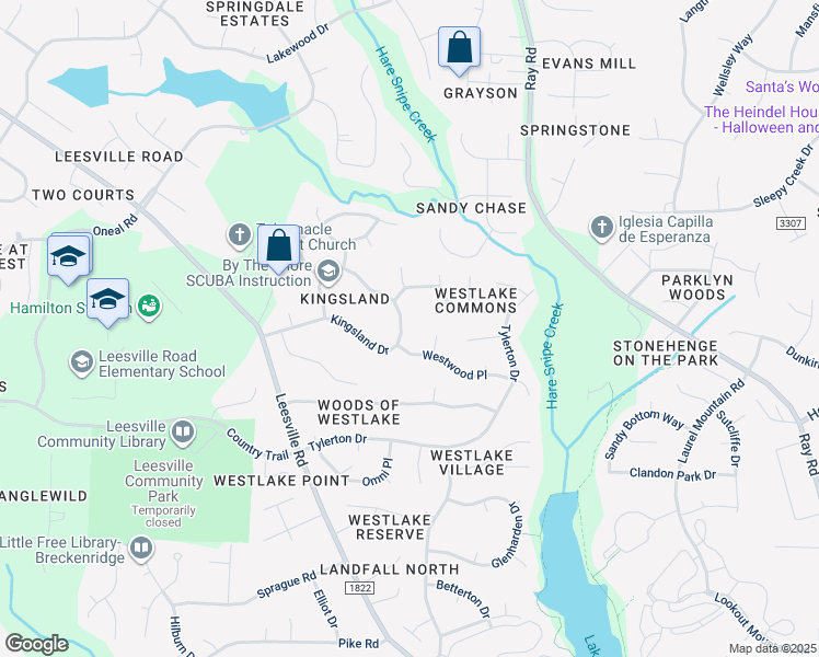map of restaurants, bars, coffee shops, grocery stores, and more near 8013 Kingsland Drive in Raleigh