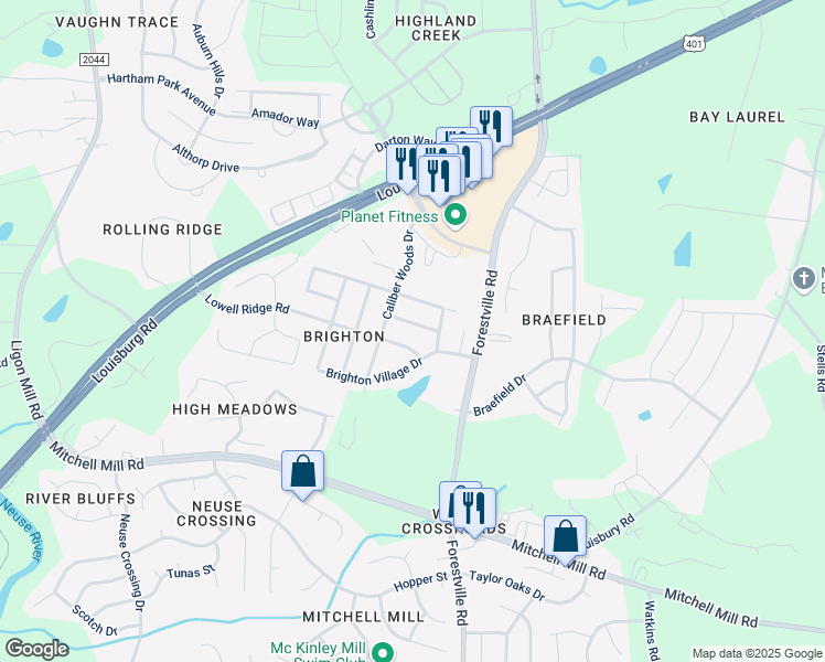 map of restaurants, bars, coffee shops, grocery stores, and more near 7532 Argent Valley Drive in Raleigh
