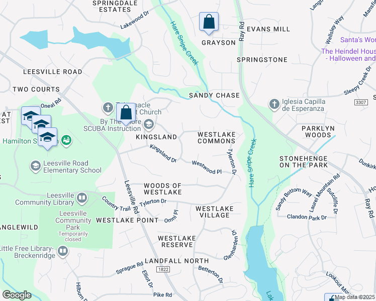 map of restaurants, bars, coffee shops, grocery stores, and more near 8013 Kingsland Drive in Raleigh