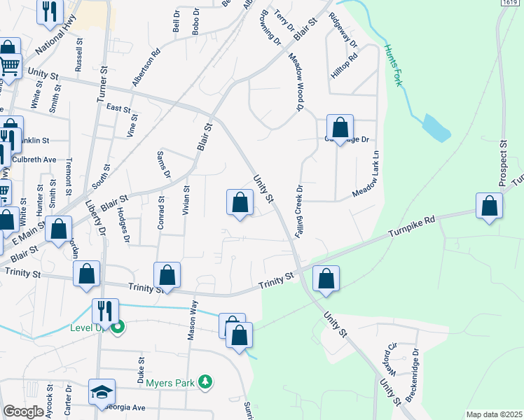 map of restaurants, bars, coffee shops, grocery stores, and more near 504 Pinefield Place in Thomasville