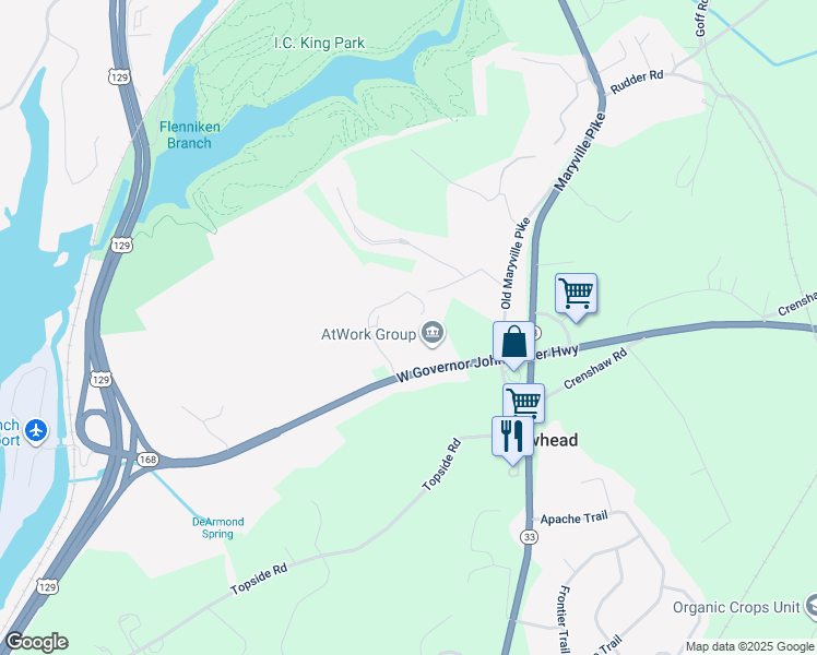 map of restaurants, bars, coffee shops, grocery stores, and more near 3038 Heatherton Way in Knoxville