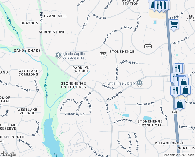 map of restaurants, bars, coffee shops, grocery stores, and more near 2904 Dunkirk Drive in Raleigh