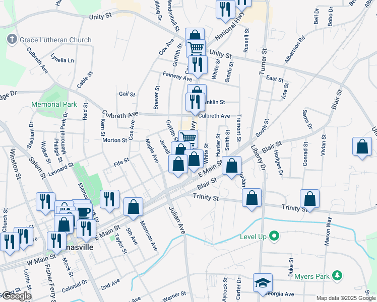 map of restaurants, bars, coffee shops, grocery stores, and more near 101 National Highway in Thomasville