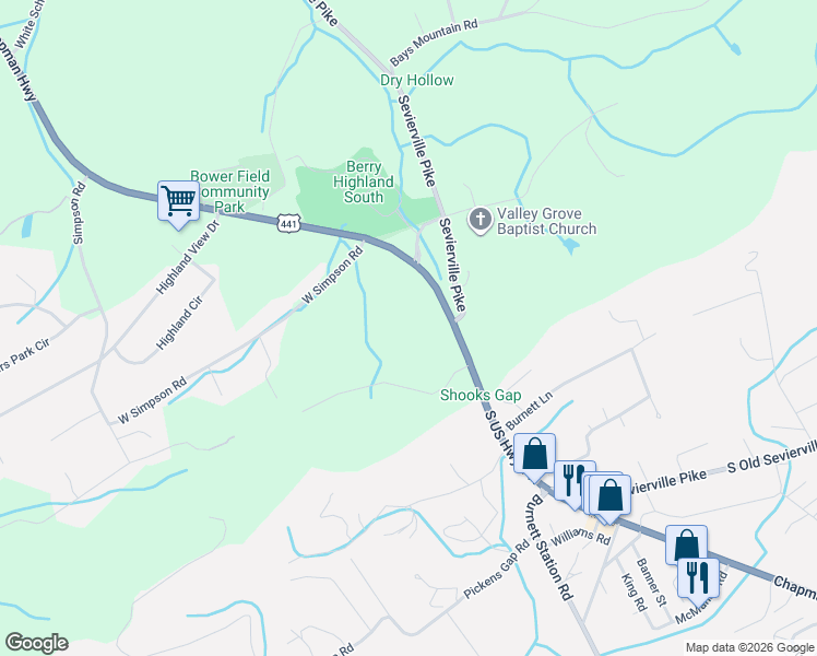 map of restaurants, bars, coffee shops, grocery stores, and more near 9109 Chapman Highway in Knoxville